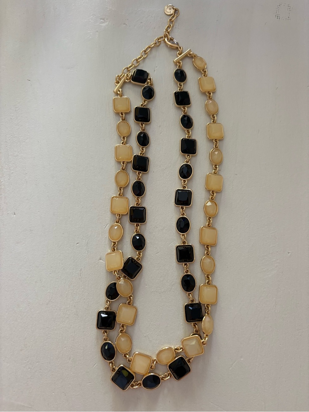 Talbots Geometric Stone Necklace – Black & Cream Gold Double Strand statement